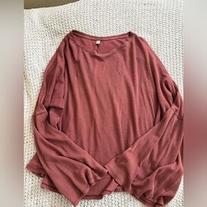 BP Ribbed Long Sleeve Top - Brick Red
